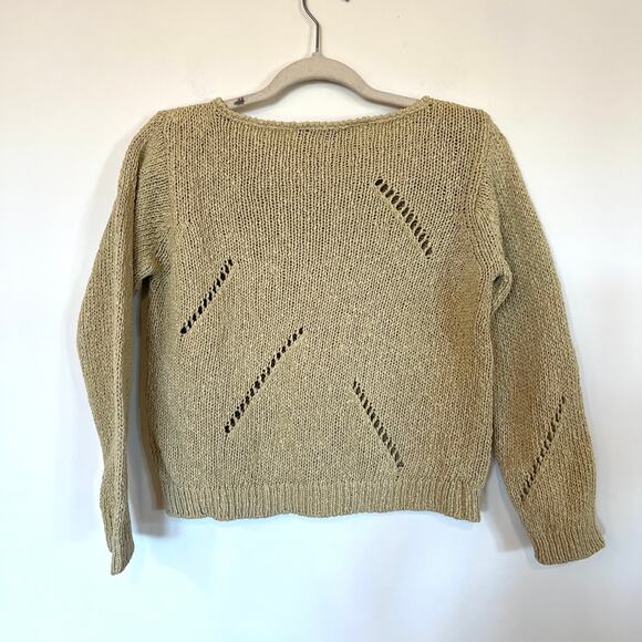 Maria di Ripabianca linen cotton blend sweater Sz 8 beige cropped cutout Italy - Picture 2 of 6